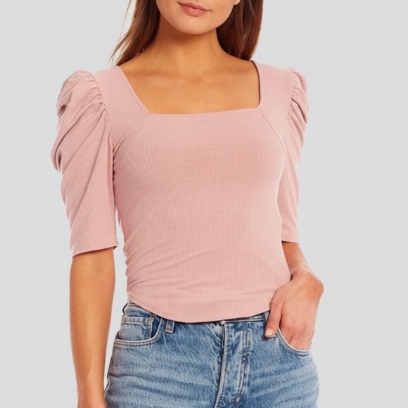 Free People NIGHT LILY PUFF SHOULDER RIBBED TOP - Picture 2 of 16
